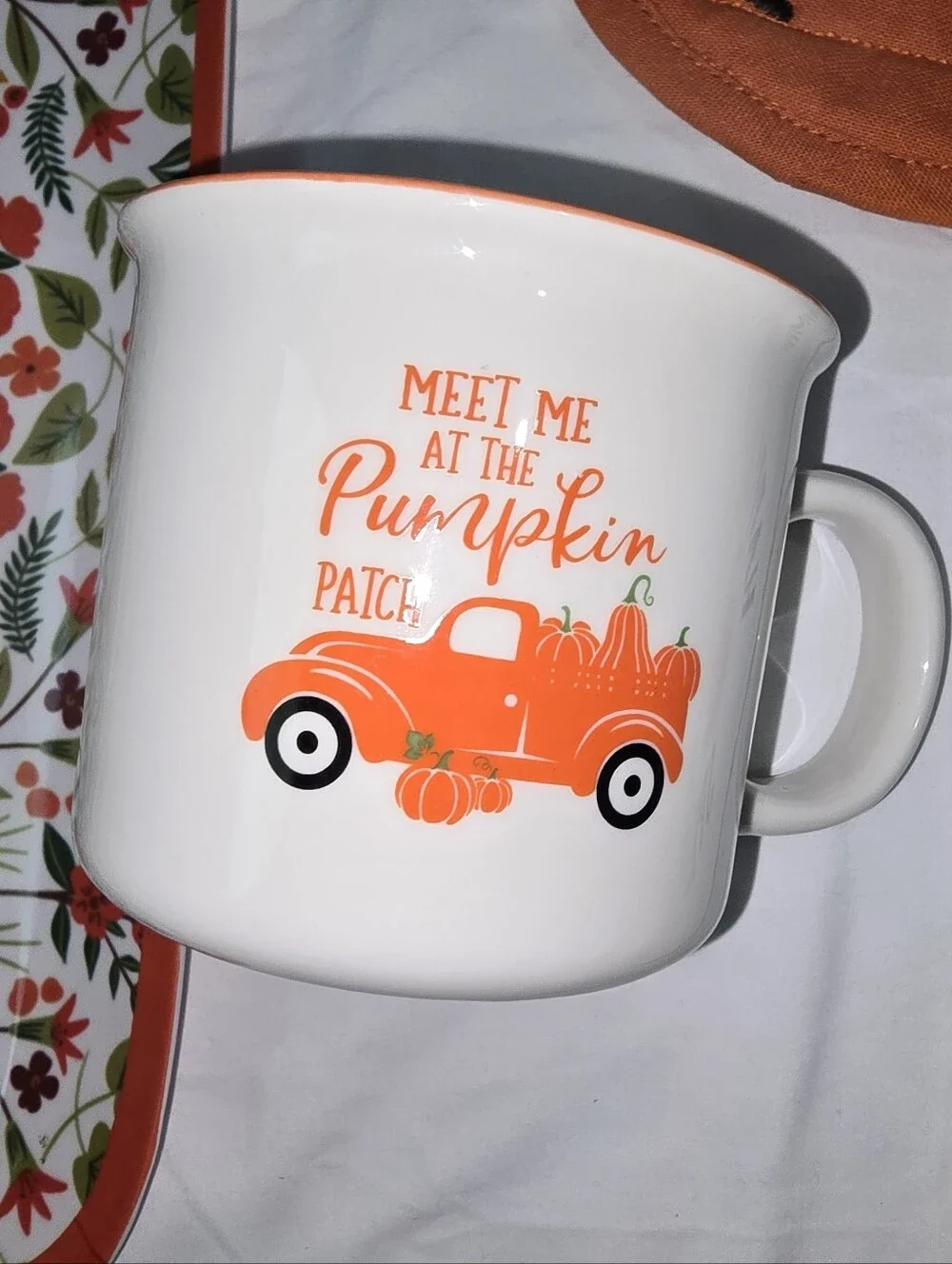 4pc Happy Pumpkin Orange Autumn Kitchen Set - Mug, Potholder & Towel